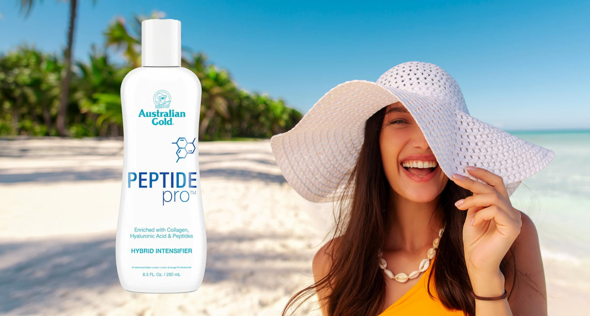 Australian Gold label close-up listing vitamins and aloe for skin nourishment