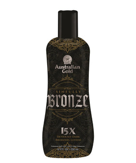 Australian Gold front packaging showing 8.5oz bottle and product name, highlights rapid tanning