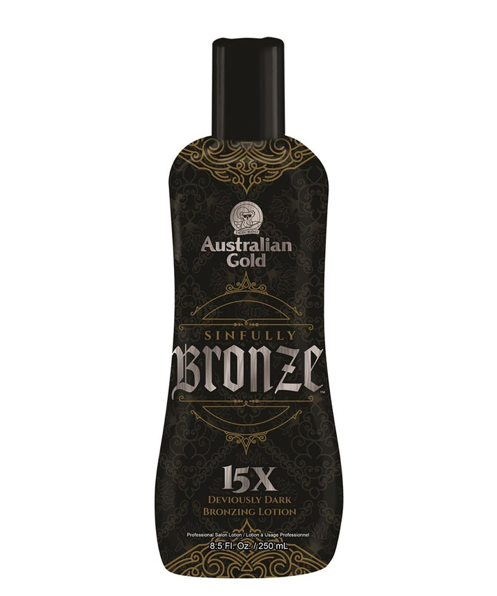 Australian Gold front packaging showing 8.5oz bottle and product name, highlights rapid tanning