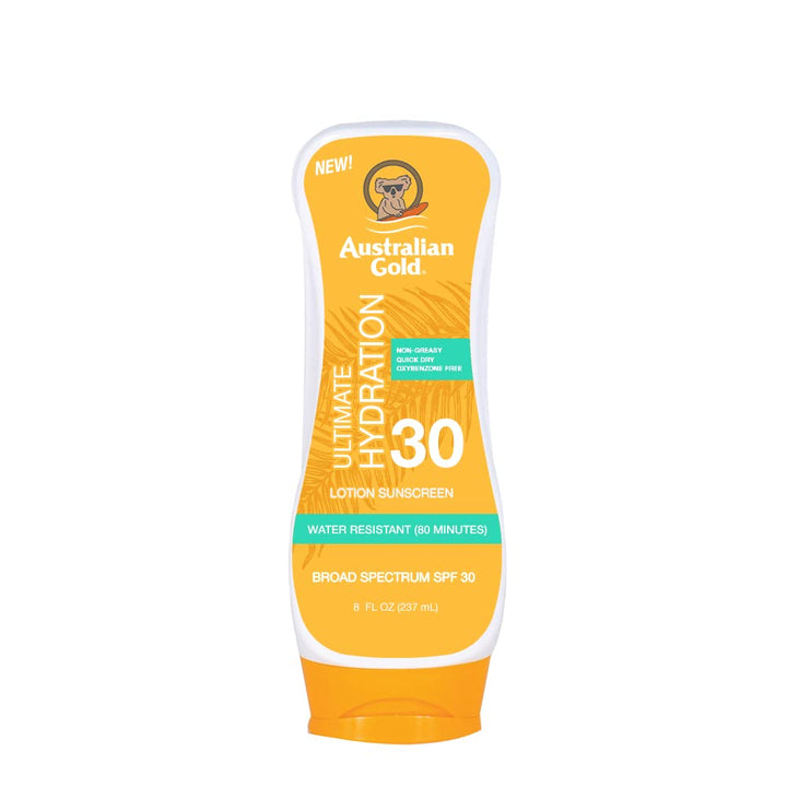 Australian Gold front packaging showing SPF 30 and moisturizing benefits