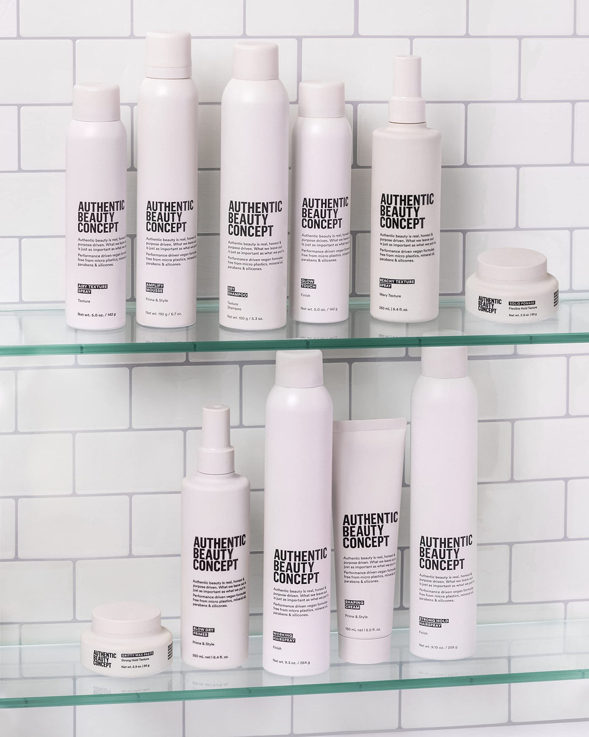 Authentic Beauty Concept label and ingredients panel highlighting vegan, silicone-free benefits