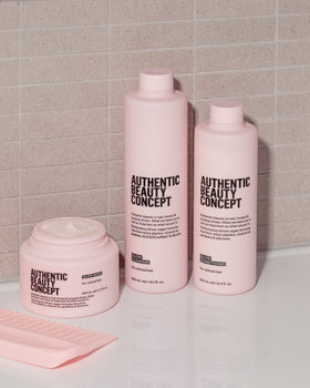 Authentic Beauty Concept before and after sleek shiny hair illustrating improved softness