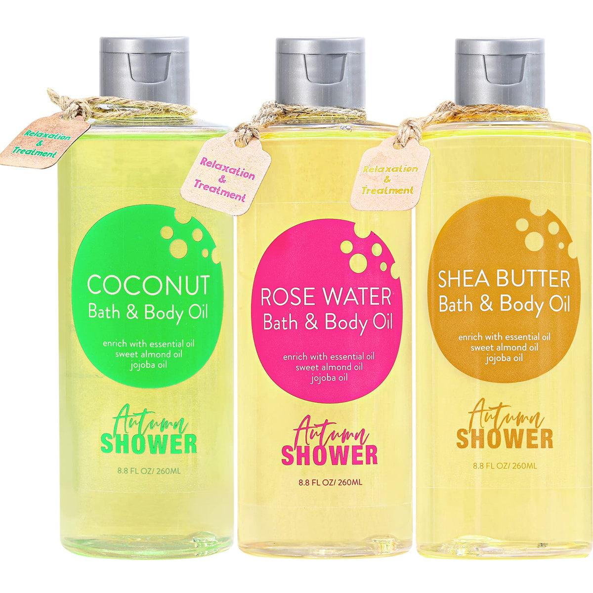 Autumn Shower front packaging showcasing three-bottle gift set and presentation benefit