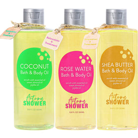 Autumn Shower front packaging showcasing three-bottle gift set and presentation benefit