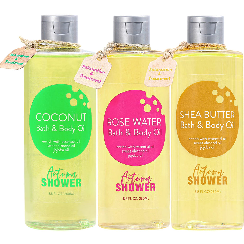 Autumn Shower front packaging showcasing three-bottle gift set and presentation benefit