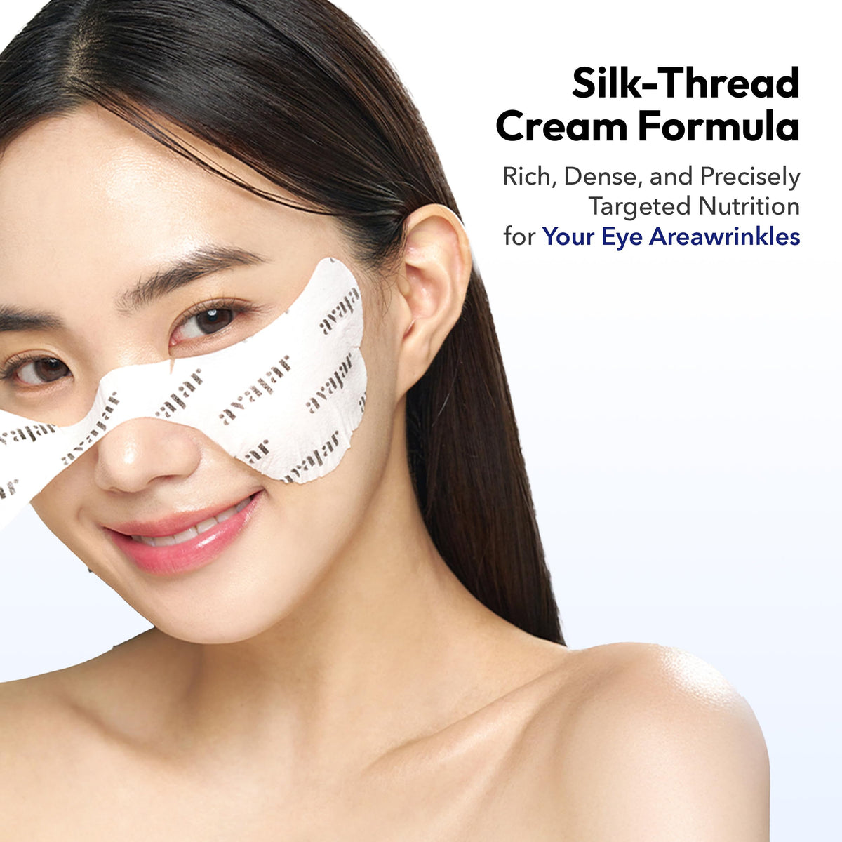 Avajar patch in use under eye demonstrating firming and instant hydration