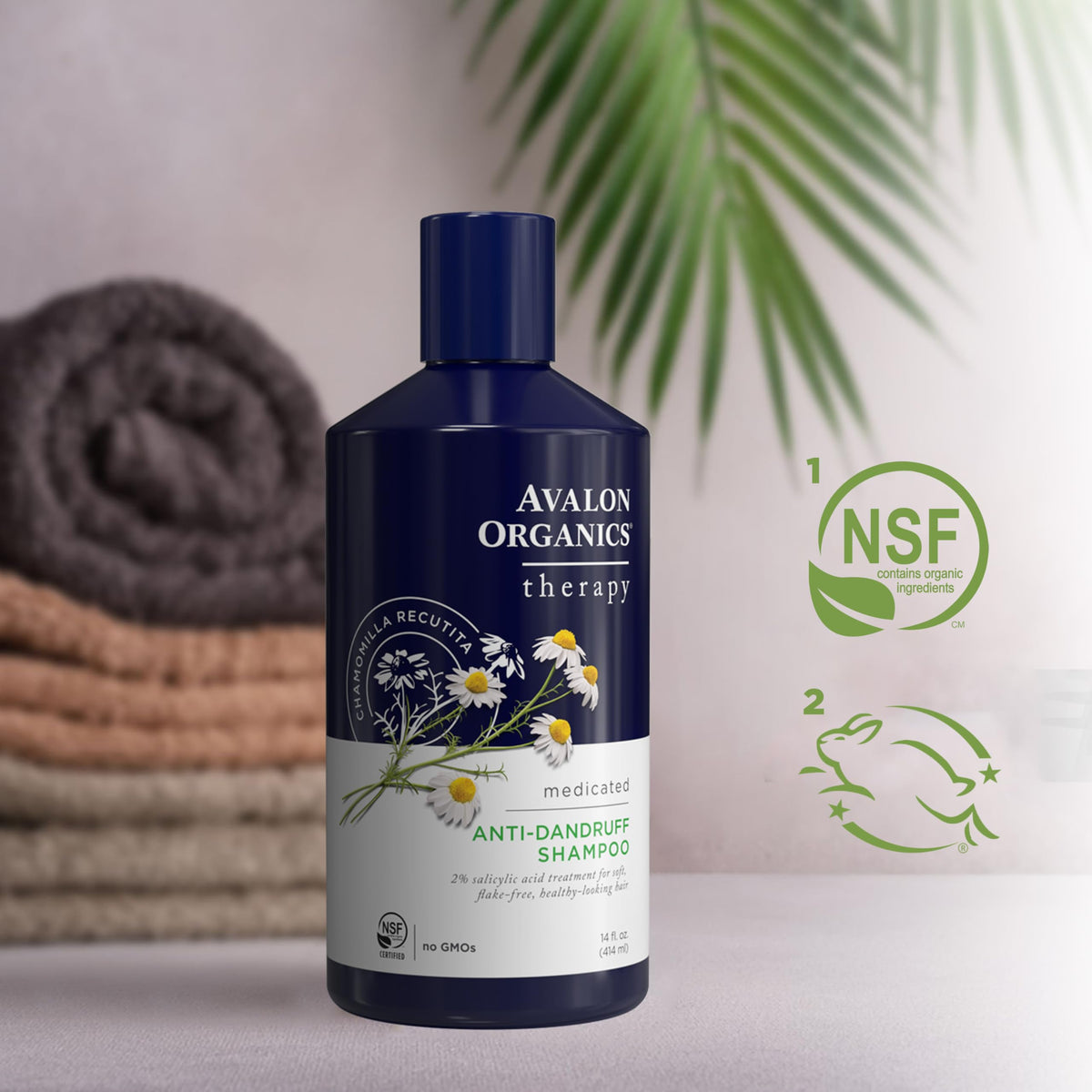 Avalon Organics 14 oz bottle next to common item for size reference