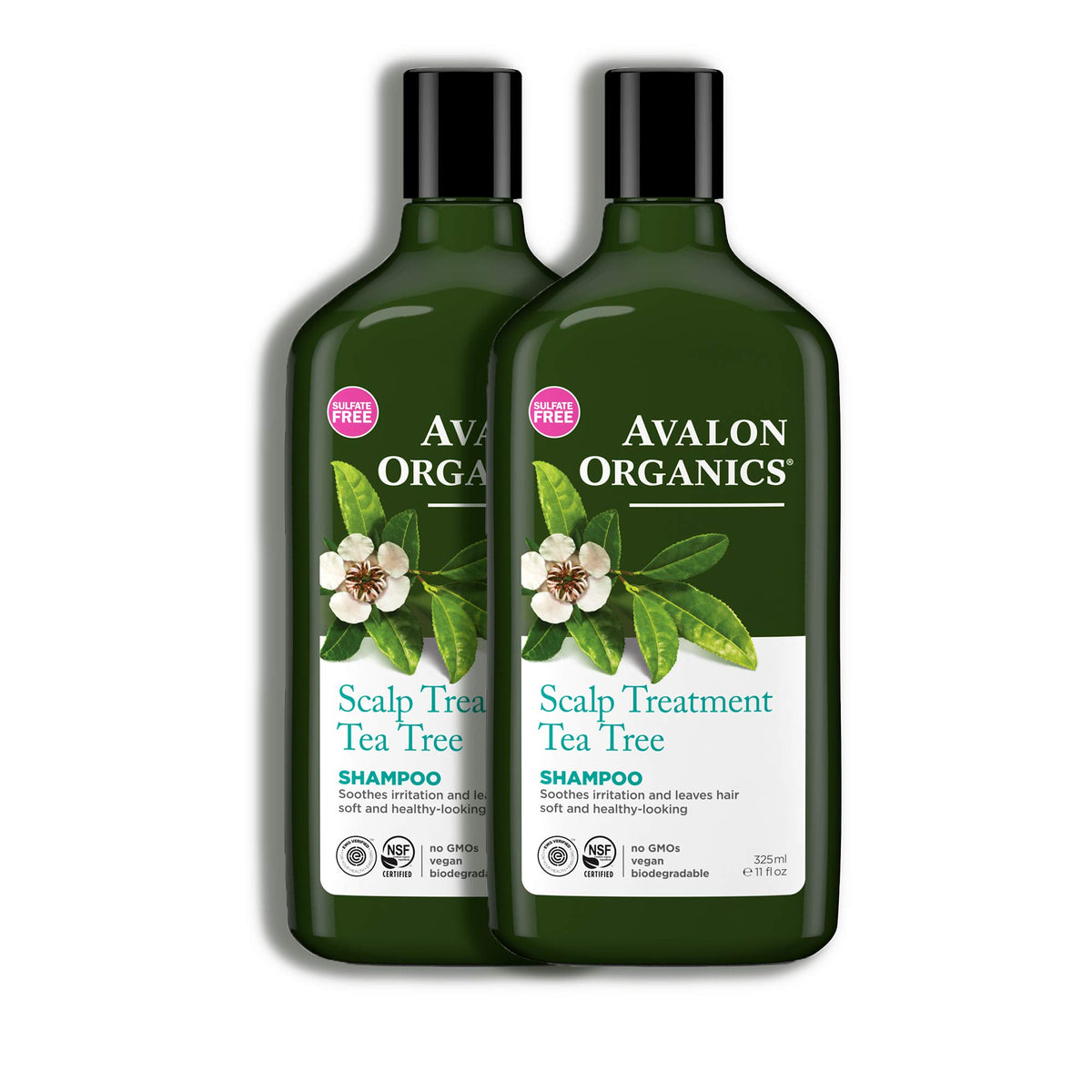 Avalon Organics shampoo in bathroom setting used by person for soothing scalp care