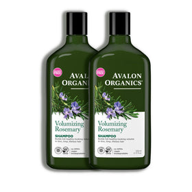 Avalon Organics shampoo in bathroom setting applied to hair demonstrating fuller-looking volume