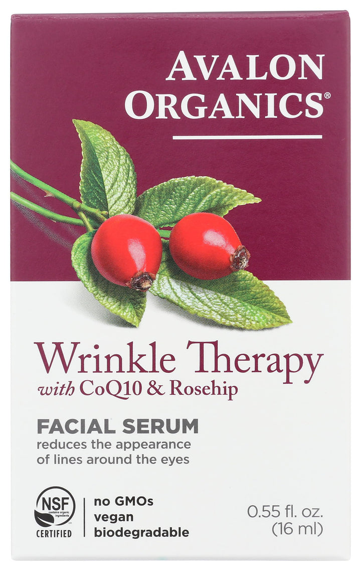 Avalon Organics front packaging showing the serum bottle and benefits