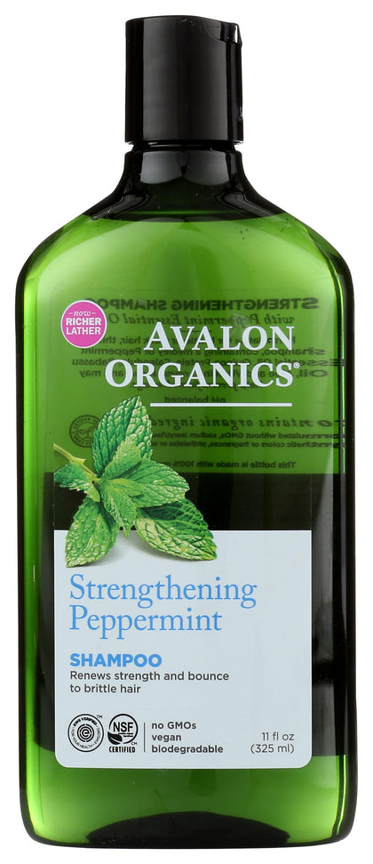 Avalon Organics front bottle view highlighting organic strengthening benefits