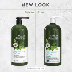 Avalon Organics bottle styled on bathroom shelf conveying natural routine