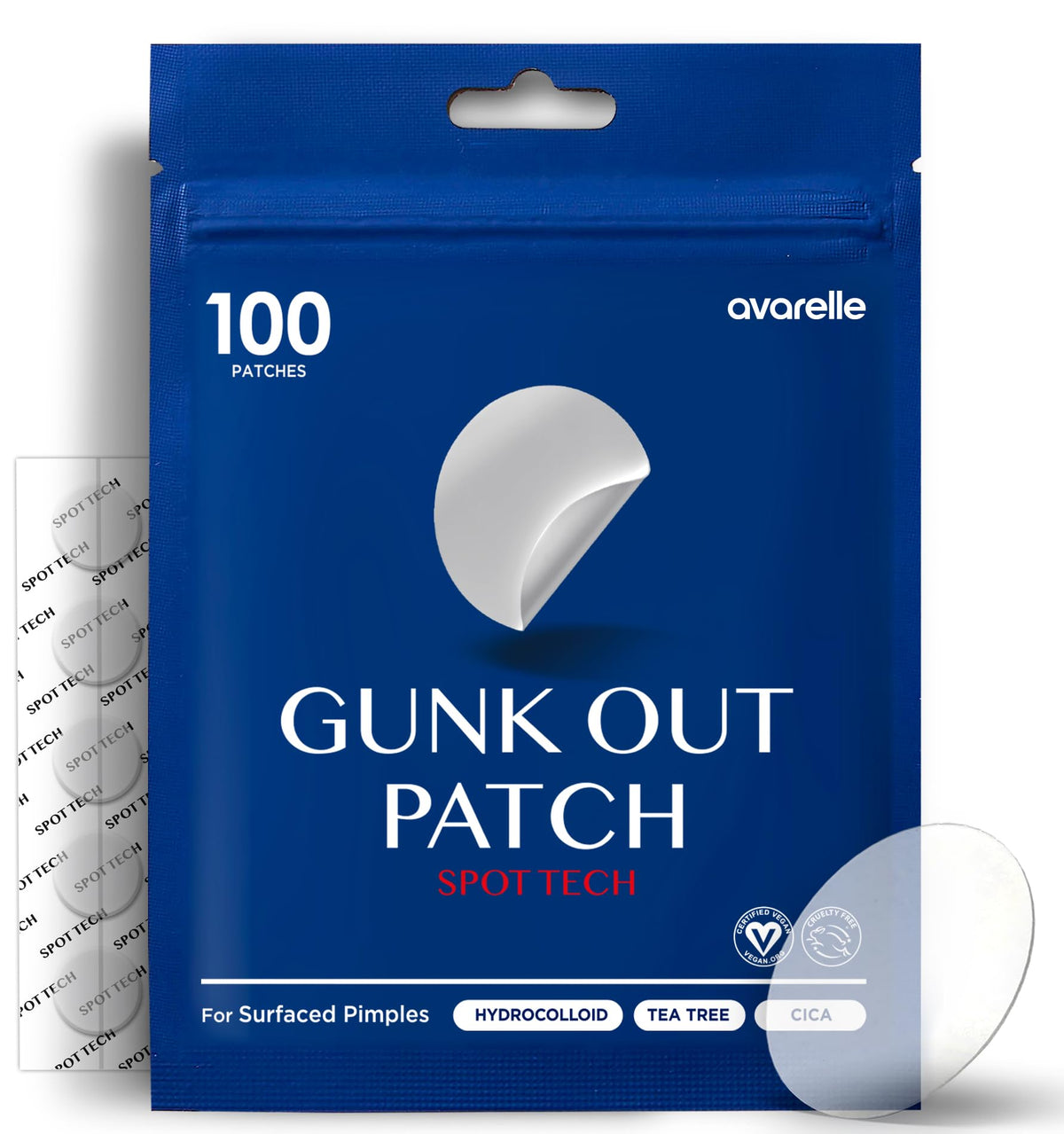 AVARELLE front packaging showing 100-count pouch and branding benefit travel-ready