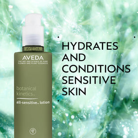 Close-up of Aveda All-Sensitive Lotion pump dispensing product for easy, controlled application