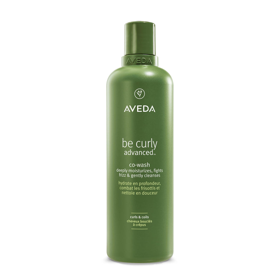 Aveda front packaging showing Be Curly co-wash and benefits