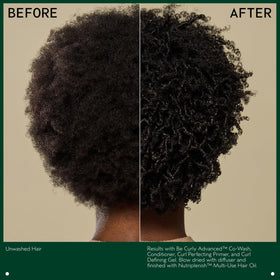Aveda Be Curly before and after curls showing enhanced definition and shine