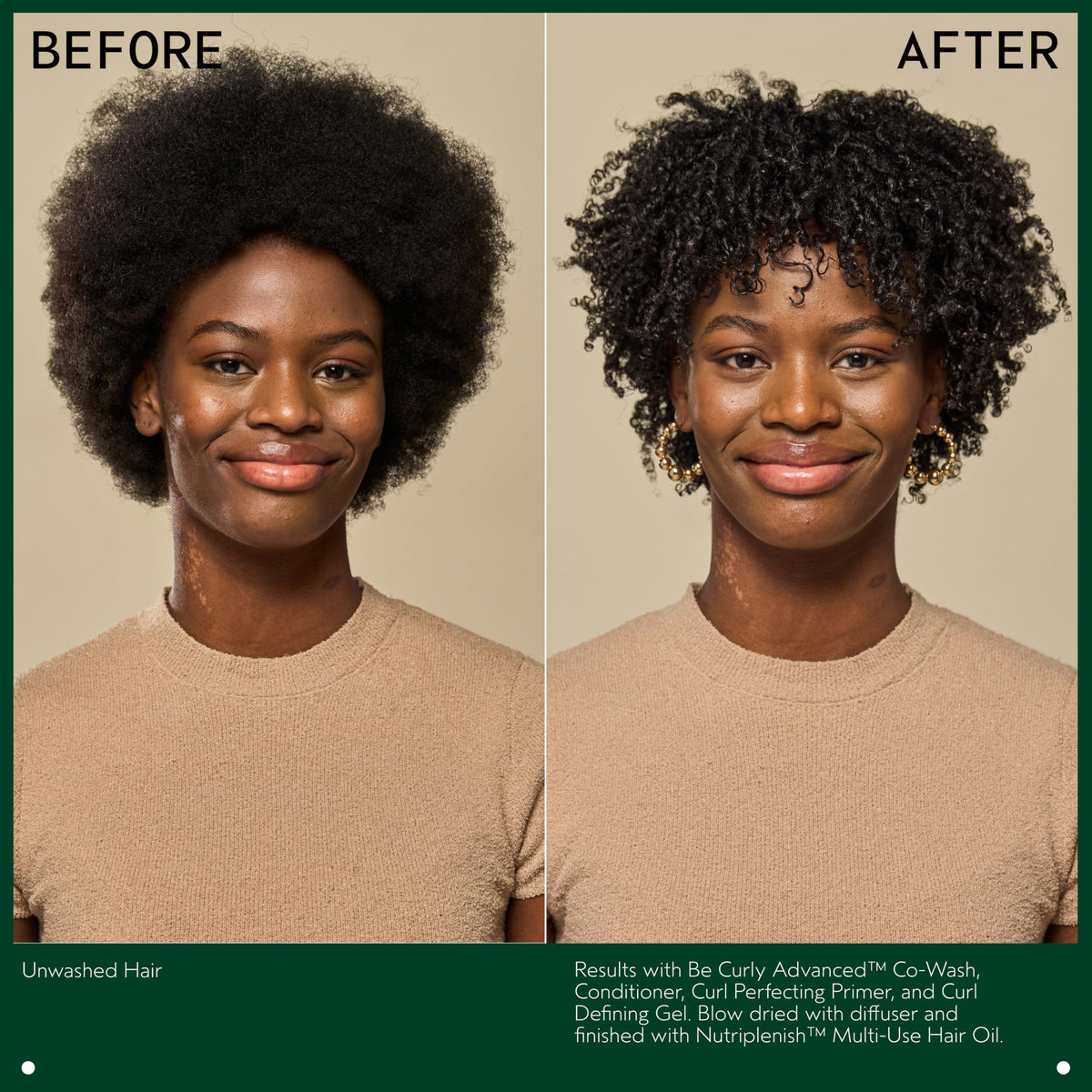 Aveda Be Curly in hand dispenser showing amount and lightweight feel