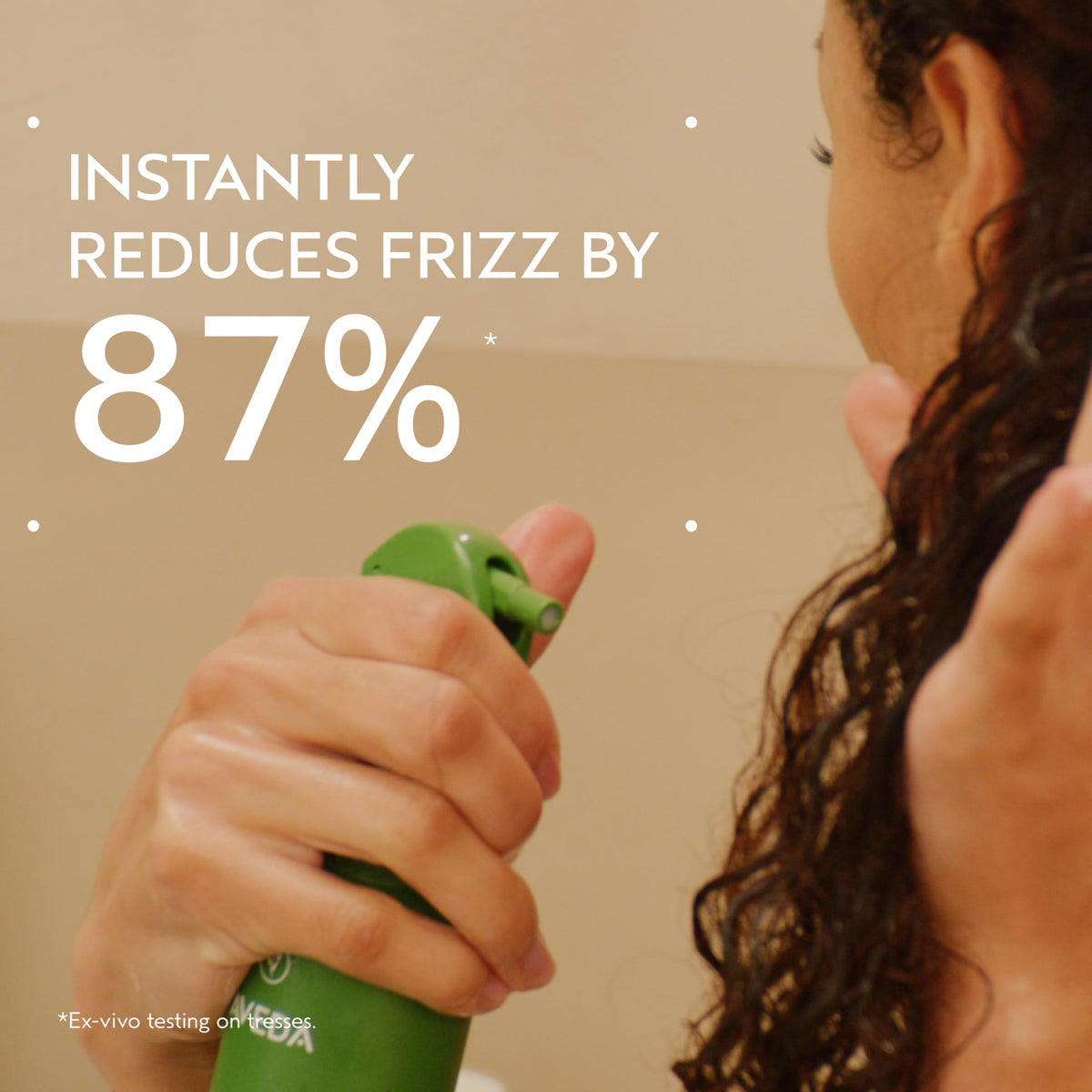 Aveda spray nozzle detail demonstrating even mist application for fast, lightweight coverage