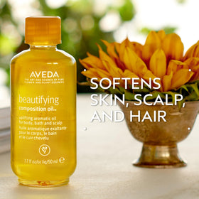 aveda oil pouring into hand highlighting silky texture and quick absorption