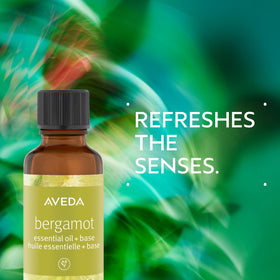 Aveda Bergamot bottle close-up highlighting dropper and texture for easy dispensing