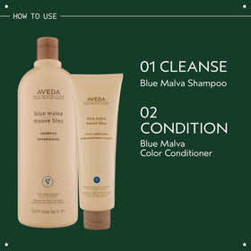 Aveda Blue Malva ingredient label close-up highlighting blue malva botanical benefits