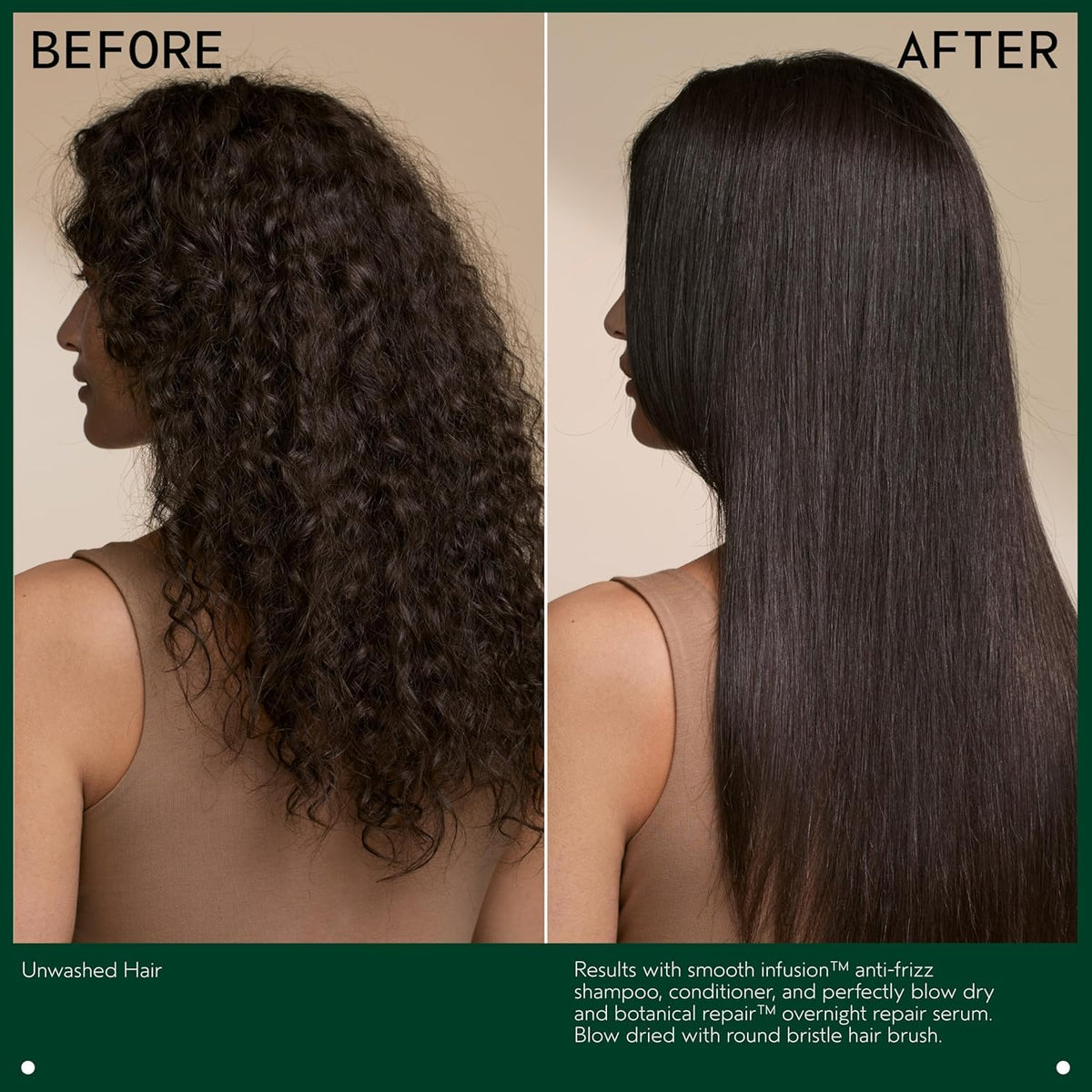 Aveda before and after hair ends comparison showing reduced split ends