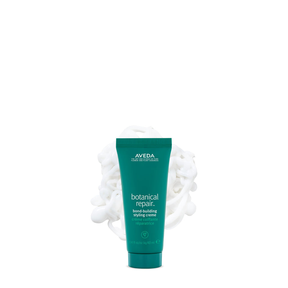 Aveda Botanical Repair front packaging showing tube and branding benefit of protection