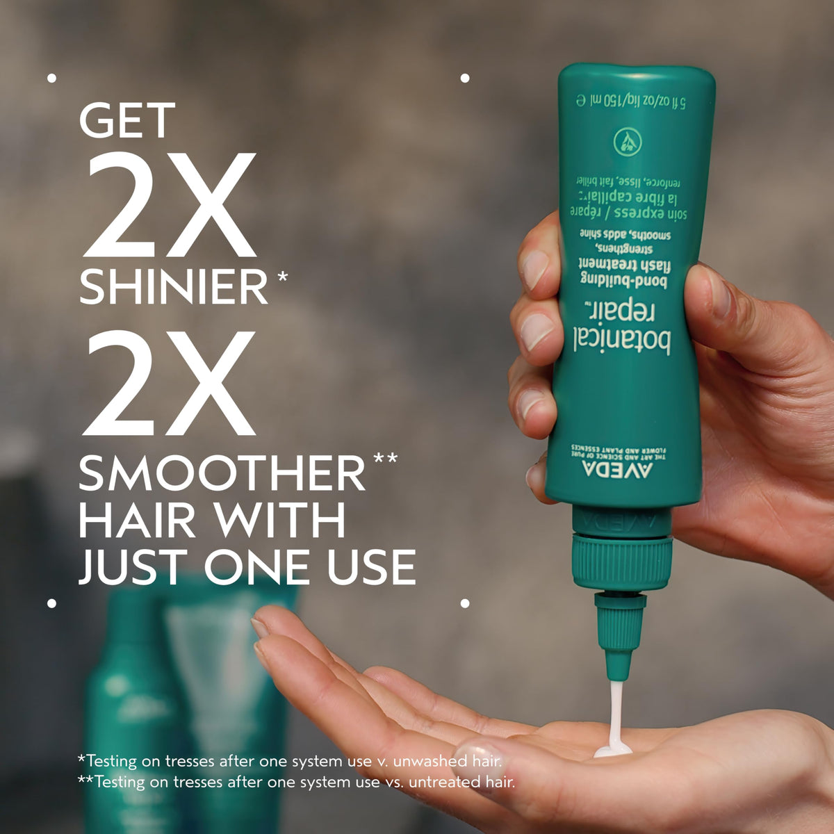 Aveda pump dispenser close-up demonstrating easy one-handed application benefit