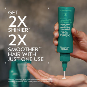 Aveda pump dispenser close-up demonstrating easy one-handed application benefit