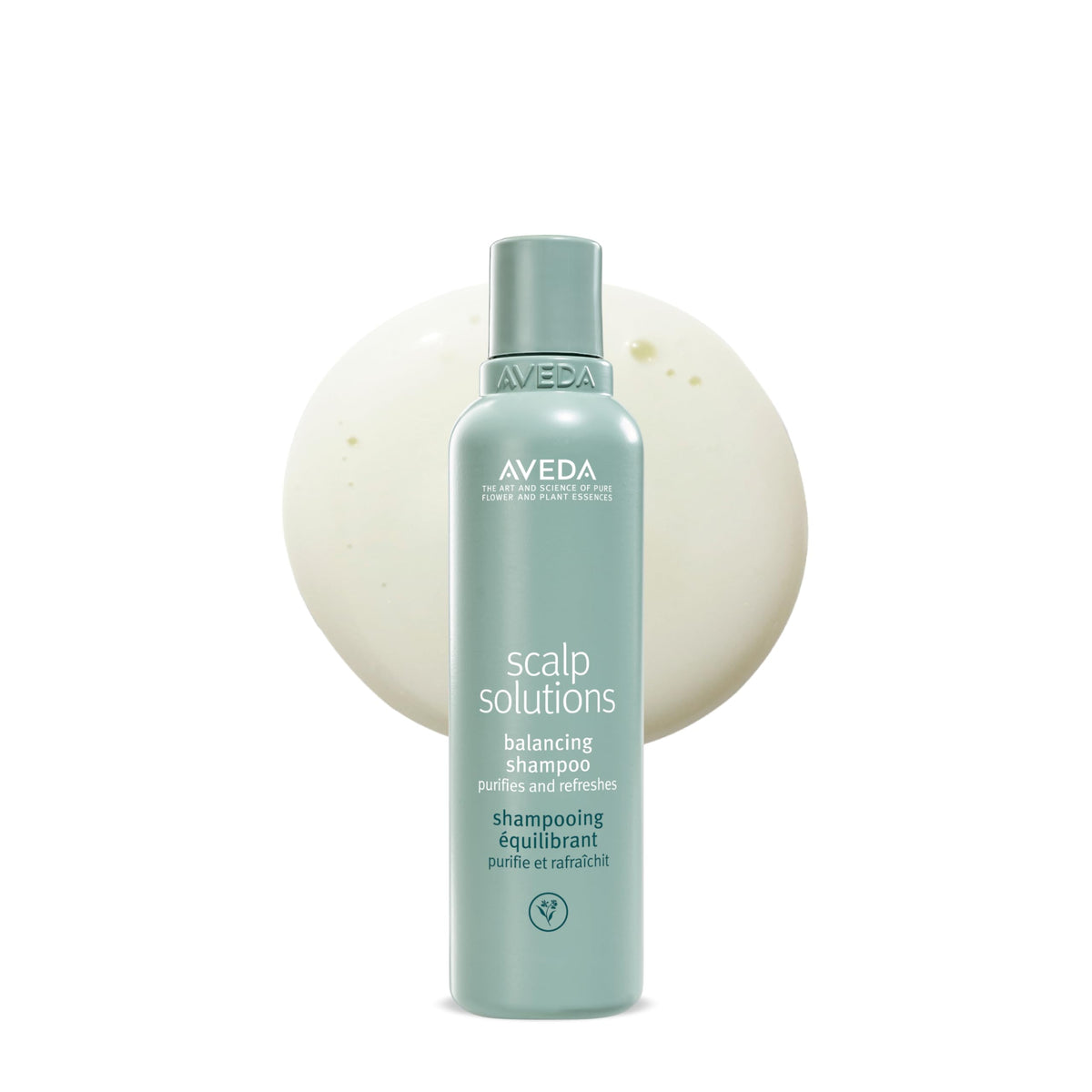 Aveda bottle front view showing brand and balancing shampoo benefit