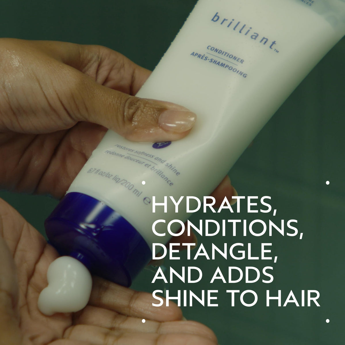 Aveda conditioner cap and dispenser detail demonstrating easy, controlled dispensing
