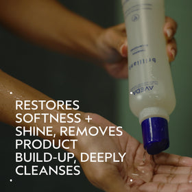 Aveda Brilliant pump dispense closeup demonstrating easy, controlled application benefit