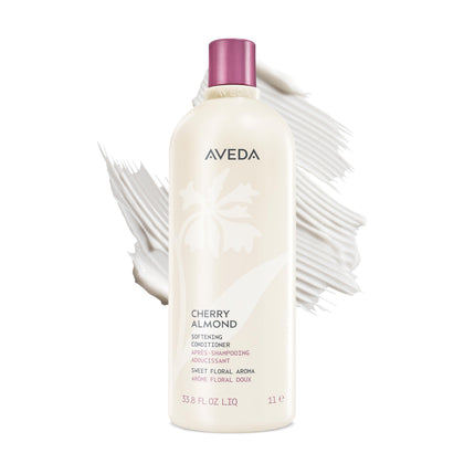 Aveda bottle front view showing Cherry Almond branding and size, highlighting recognizable aroma