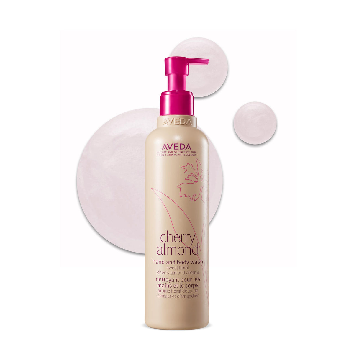 Aveda bottle front packaging showing Cherry Almond label and size benefit
