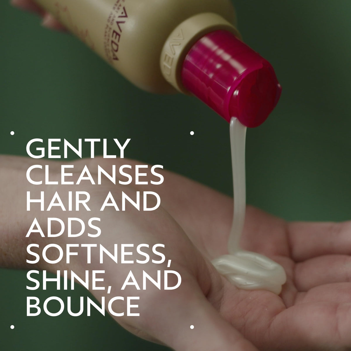 Aveda pump close-up highlighting easy dispensing and control