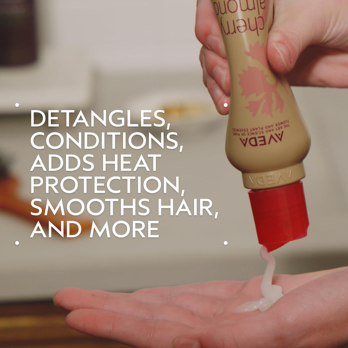Aveda bottle pump dispensing leave-in cream, easy controlled application benefit