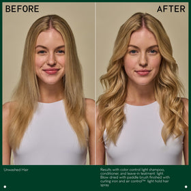 Aveda Color Control Light shampoo with apricot oil droplet showing nourishing ingredient benefits