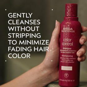 Aveda Color Control Light shampoo pump close-up highlighting easy dispensing and control