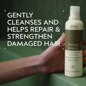 Aveda back label view highlighting ingredient list and natural formulation benefits