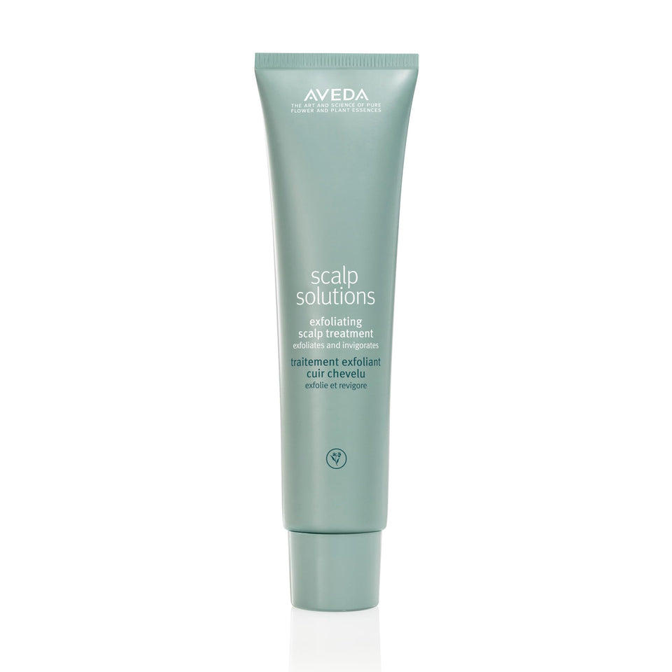 Aveda exfoliating scalp treatment front bottle showing packaging and calming design benefit