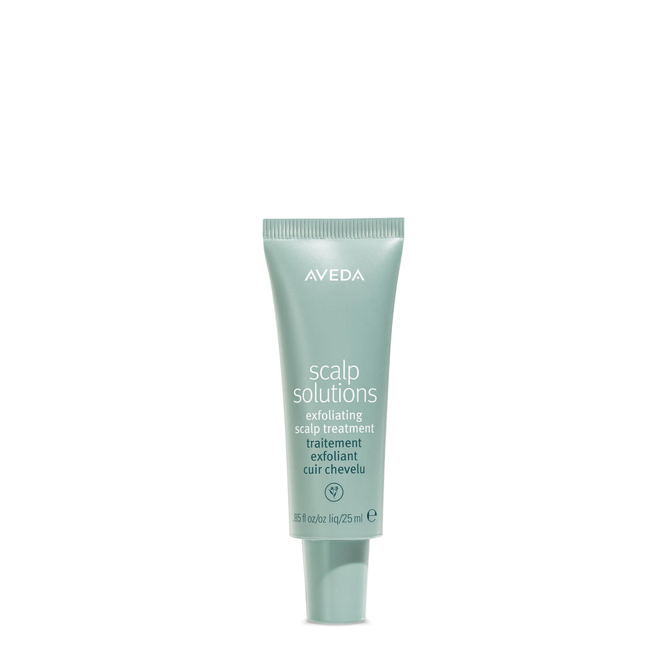 Aveda front packaging showing bottle and brand, clarifying scalp benefits