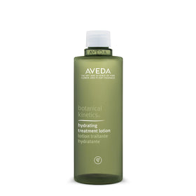 Aveda front packaging showing hydrating treatment lotion and clear bottle benefit: easy identification