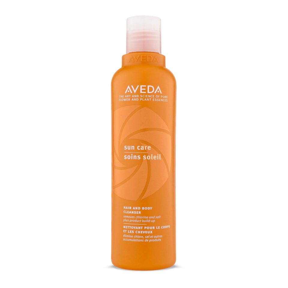 Aveda front packaging showing Sun Care cleanser and benefits