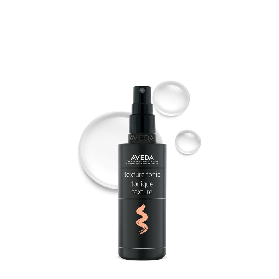 Aveda front packaging showing Texture Tonic bottle and branding benefit