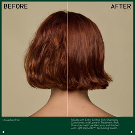 Stylist blow-drying hair with Aveda product for heat protection
