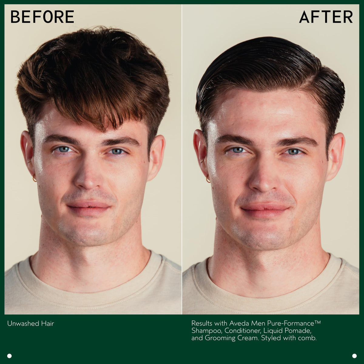 Hand applying Aveda pomade demonstrating easy, even distribution