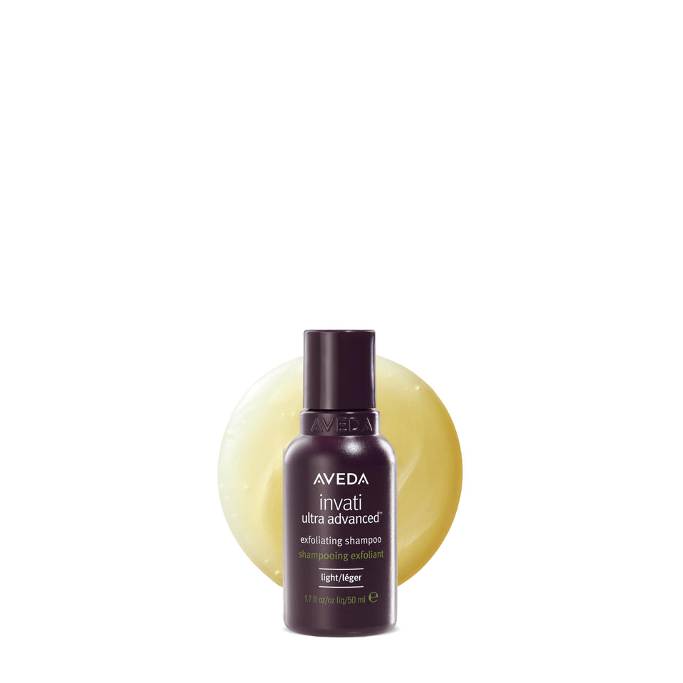 Aveda Invati Ultra shampoo light front packaging showing bottle and logo benefits