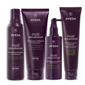 Aveda Invati Ultra Light front packaging showing the four-step set and fuller-looking hair benefits