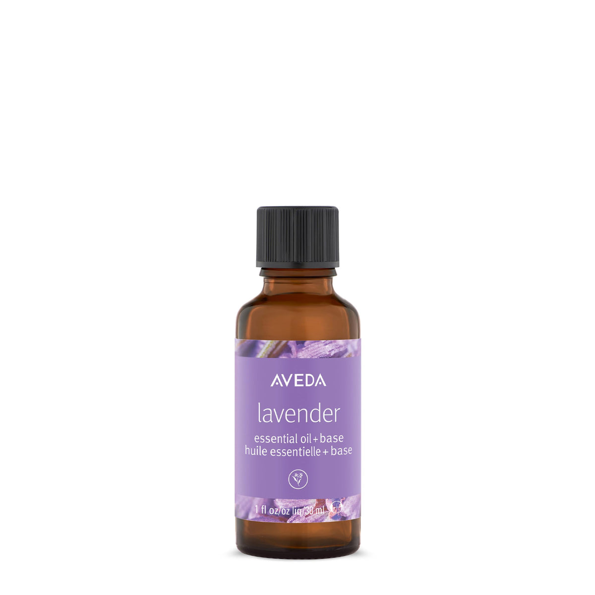 Aveda front packaging showing bottle and calming lavender scent benefit