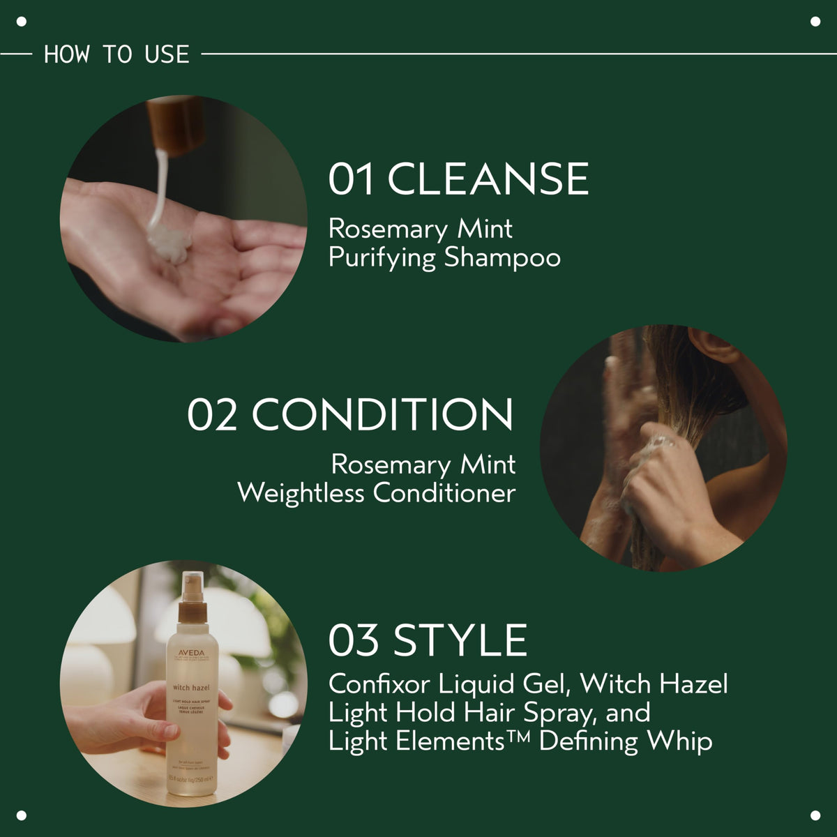 Aveda label close-up highlighting ingredients and clean-beauty benefit